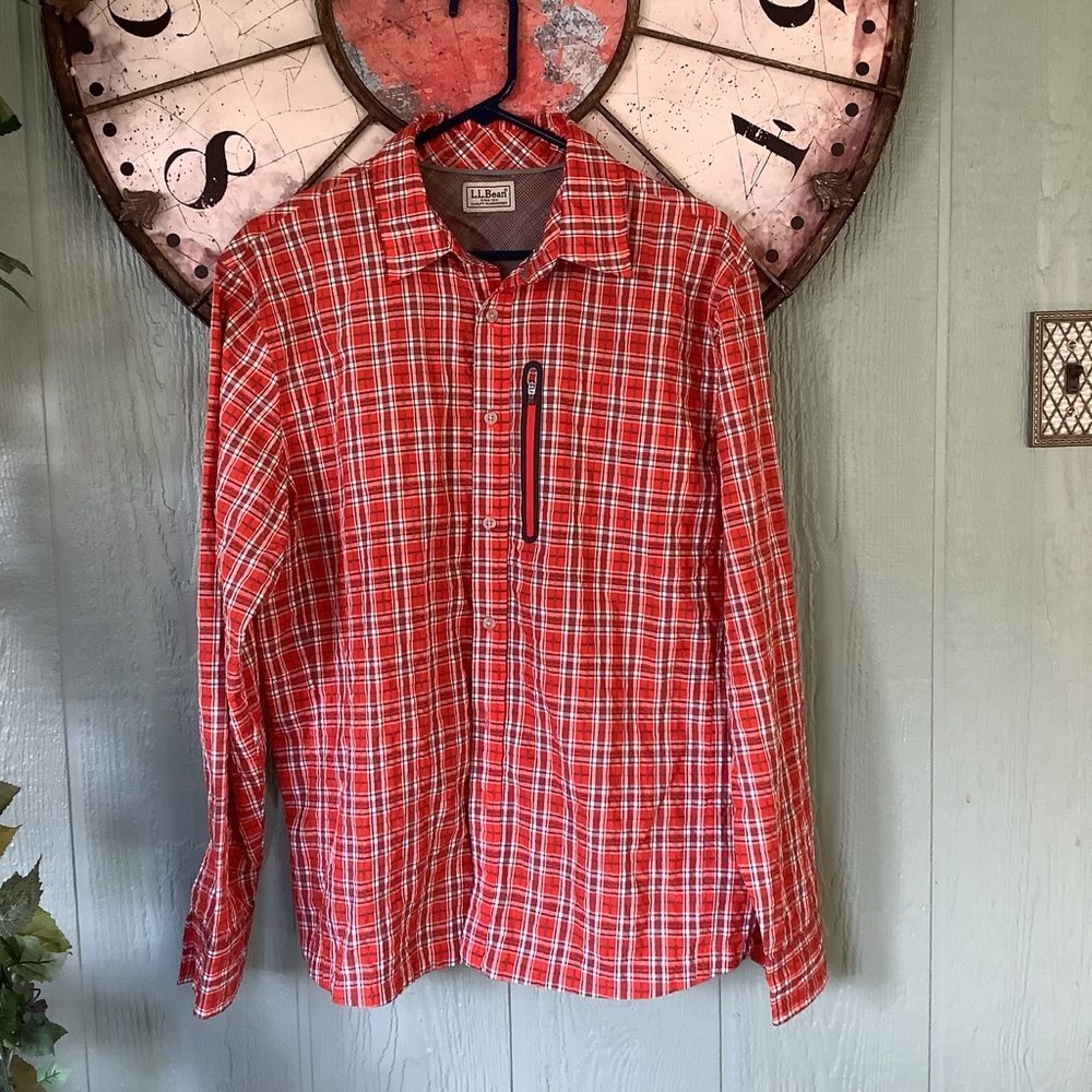 L. L. Bean size Medium long roll tab sleeved plaid lightweight shirt